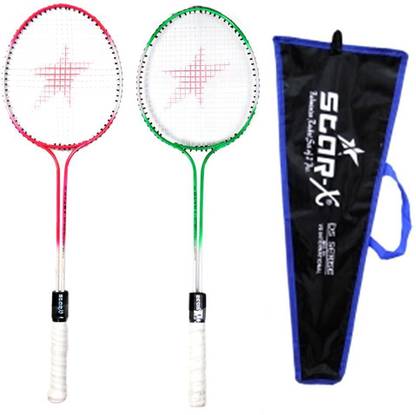STARX Double Shaft MultiColor Badminton Racket with Cover Badminton Kit
