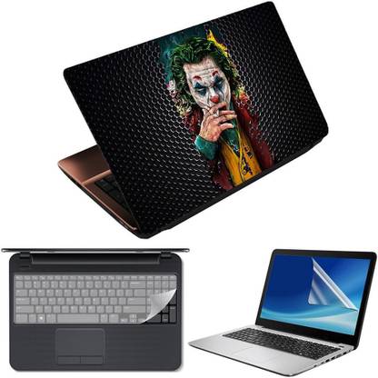 Anweshas 3 in 1 Pack of 15.6 inch Laptop Skin Decal Vinyl, Screen Guard and Silicone Keyboard Protector - Printed Joker Black Circles- Printed2 Combo Set