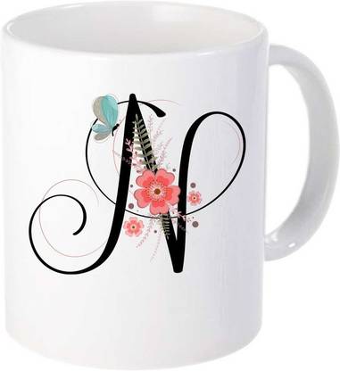 GIFTY BASKET Letter N Alphabet Best Gift for Friends Who's Name Start with N Gift for Everyone , Girlfriend ,Boyfriend with Glossy Finish with Vibrant Print Ceramic Coffee (11oz) 330ml Ceramic Coffee Mug