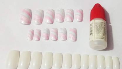 NAIL ART 1 Set of Nails Free with 12 pcs multi colour middle size square Nails with Professional Nail Glue