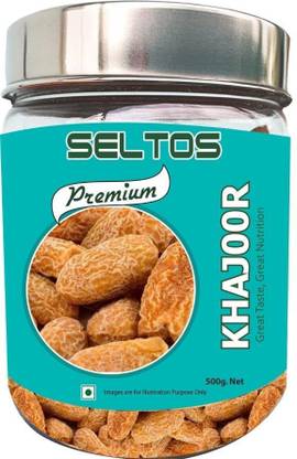 Seltos 100% Natural Premium Dry Fruit Mall Yellow Dry Dates/Peela Sukha Khajoor/ Chuhara (500g in Reusable Strong Jar) Dry Dates