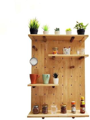Solvd-in-box Pegex Wall-Mounted Storage Panel ,Moveable Shelves and Pegs Wooden Wall Shelf