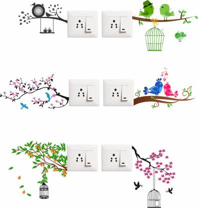 Decoration Designs 25 cm Switch penal sticker of Reading love birds,love dove , african love birds , love birds cage for decoretive your home's switch board(pvc vinyl sticker, Multicolor) Self Adhesive Sticker