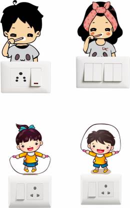 Saiii Designs 20 cm Switch penal sticker of Reading Cartoon Child Animation for decoretive your home's switch board(pvc vinyl sticker, Multicolor) Self Adhesive Sticker