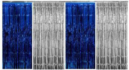 rdgadgets Blue,Silver Metallic Photo Backdrop Fringe Foil Curtain Pack of 4