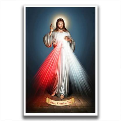 3D Huge Mural The Sacred Heart of Jesus Mercy Light Wall Picture Home Living Room Figure Poster Vinyl Sticker Paper (Size 24 in x 36 inch) Paper Print