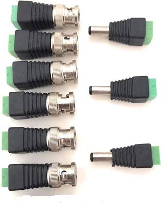 ATEKT BNC 6 PC +3 PC Dc Connectors Screw Type BNC Male Green Head Terminal Plug BNC Screw Monitoring Video Connector (PACK OF 9 ) CCTV CAMERA CONNECTOR Wire Connector