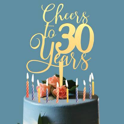 Heartily Cheers to 30 Happy Birthday / Anniversary Cake Topper plus Candle Combo Baking Sparkles Cake Topper
