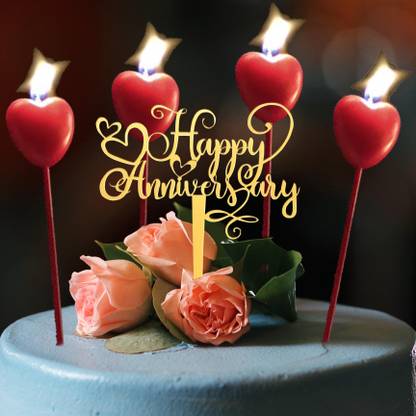 Heartily Happy Anniversary Cake Topper plus Candle Combo Baking Sparkles Cake Topper