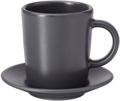 IKEA Stoneware Espresso cup and saucer, black,9 cl (3 oz)