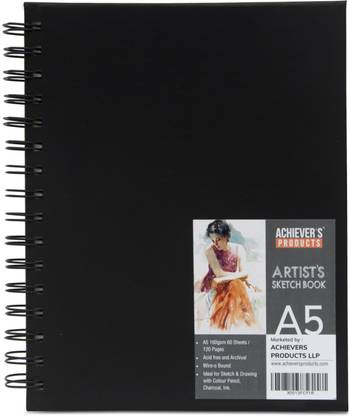 ACHIEVER'S PRODUCTS A5 Sketchbook 120 GSM | Spiral Sketch Pad | 60 Sheets - 120 pages | Sketching, Drawing & Creative Doodling Pads for Kids & Adults (Set of 1) A5 Note Pad Ruled 120 Pages
