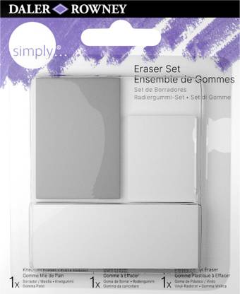DALER ROWNEY Simply 3 Erasers Set(Putty Rubber, Gum Eraser, Vinyl Eraser) Non-Toxic Eraser
