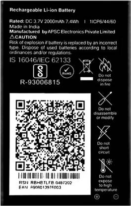 TokTon Mobile Battery For  LYF Jio F90m / Jio Phone2000mAh