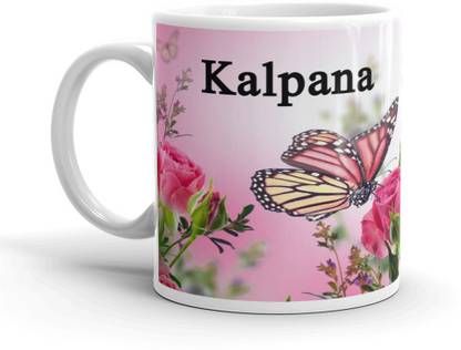 Vrantikar Kalpana Name Pink Flower & Butterfly Printed , HRK-36 Ceramic Coffee Mug