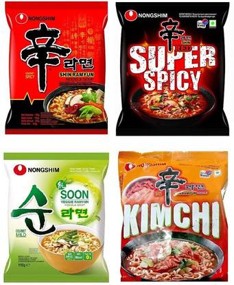 Nongshim Shin Ramyun & Shin Kimchi Instant Noodles 120gm*2 Pack Instant Noodles Vegetarian