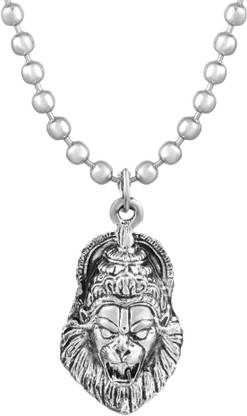 दुल्सी Oxidized Silver Plated Hindu God Narasimha Nrusingh Bhagwan Pendant Locket Necklace Temple Jewellery for Men/Women Silver पीतल पेंडेंट