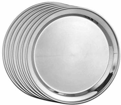 Shri & Sam High Grade Stainless Steel Majestic Full Plate 6 PCS - (Out Side Shiny Finish and in Side Matte Finish) Dinner Plate