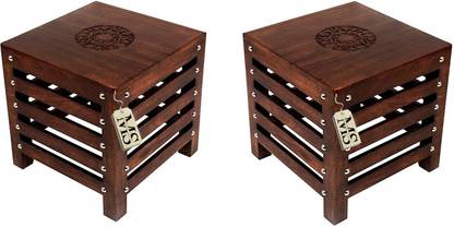 manzees Wooden Beautiful Handmade Stool | Table | for Office | Home Furniture | Outdoor ( Set of 2 ) ( 12 inch by 12 inch ) Solid Wood Corner Table