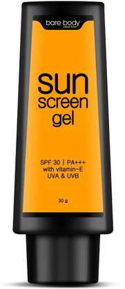 Bare Body Essentials Sunscreen - SPF 50 PA+++ Sun Screen Gel with Vitamin E, Reduce Tanning, PA+++, Broad spectrum, Brighten and Nourish, Non-oily, UVA & UVB Protection, For All Skin Types