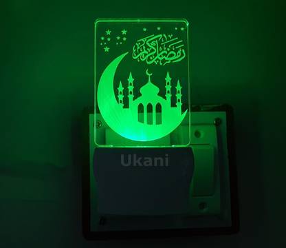 UKANI Latest Acrylic Colour Changing 3D Illusion LED Night Lamp for Bedroom (Multicolour) Design Night Lamp for Bedroom/Gift (Size 3 Inch ) Ramdan Mubarak Night Lamp