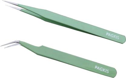 PagKis Green ESD Safe Anti-Static Tweezers Pack of 2 - Straight & Curved Pointed