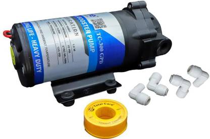 Total Care Booster Pump 300 GPD With Self Suction Capacity Upto 2.5 Meters, Combo with 4 Connectors And Teflon Tape Suitable For All Water Purifiers (RO System) Solid Filter Cartridge