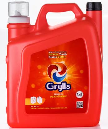 grylls Liquid Detergent 5 Litre Premium, Compatible For Front Load and Top Load Washing Machine, Plus Aroma Boost, Original Scent, 125 Loads Total, Biodegradable Fresh Liquid Detergent