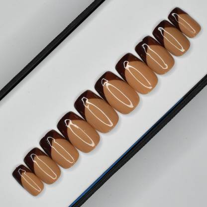 The NailzStation Glossy Brown French Press on Nails Set in Medium Square Nude, Light Brown, Dark Brown