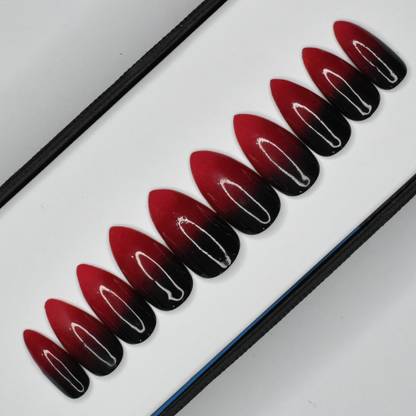 The NailzStation Glossy Red and Black Ombre Press on Nails Set in Stiletto Red, Black