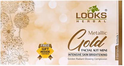 Looks Herbal Gold Metallic Facial Kit Mini ( 150 gm ) for Intensive skin Brightening