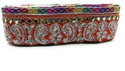 Kavmart KAV3500-ORANGES Foil Mirror Embroidery lace and Border for Kurti, Saree,Decor, bhagwan poshak (9meters)(Orange,Silver) Lace Reel