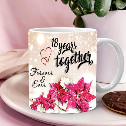 Avavia "18 Years Together" Best Eighteenth Anniversary Gift For Him And Her | 18 Years Love Celebration | 18th Year Complete In A True Relationship | Best Gift For A True Love | Printed Ceramic Coffee Mug