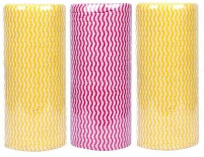 HM EVOTEK Non-Woven Multipurpose Kitchen Towel Roll Big Size 70 Pull (Pack of 3) Total Wipes 210-23 CM X 21 CM pink yellow Paper Napkins