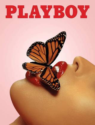 Playboy Lips and Butterfly on Lips. Poster 12X18 Paper Print