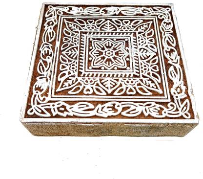 PRANSUNITA Big Size Wooden Printing Fine Block – Square Border Design (10 x 10 cm)- Fabric Printing, Clay Pottery, Crafts, Body Tattoo, Scrapbook Print and More Printing Blocks