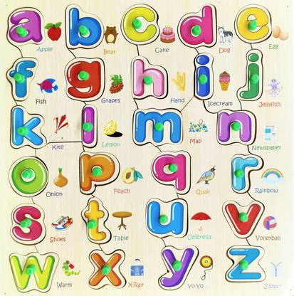 Khilonewale Small ABCD Wooden Picture Alphabet for Kids Ages 3-5, Early Education Letters Puzzles for Preschool & Toddlers, Size 30*30 CM