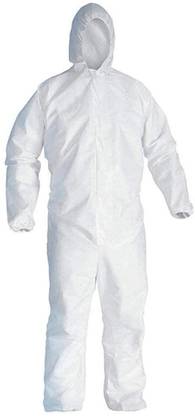 Beemed Men's and Women's PPE Coverall in 90GSM SITRA and CE Certified Laminated Non Woven Fabric with Attached Hood and Elastic Cuff; Zipper Front White Hazmat Suit with 3 Ply Mask Safety Jacket