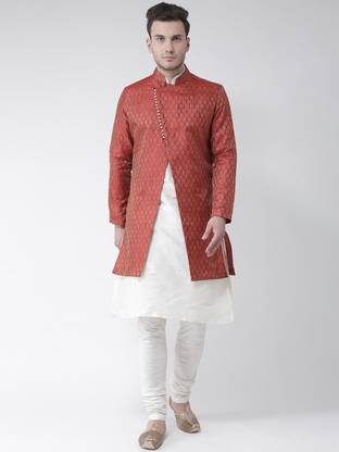 DEYANN Men Maroon & Off White Sherwani With Achkan Printed Sherwani