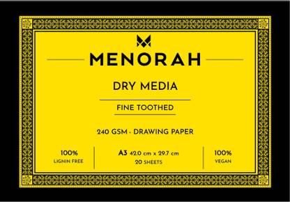 MENORAH A3 Sketchbook Pad /Papers For Artist, 240 GSM - Glued Sketch Block - Drawing Paper- 20 Sheets / 40 Pages- Acid Free Sketching Paper Sketchbook & Drawing Notebook for Pencils, Fineliners, Crayons, Oil Pastels and Gouache Sketch Pad