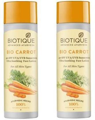 BIOTIQUE Sunscreen - SPF 50 PA+ BIO Carrot Ayurvedic SPF 40 Sunscreen Ultra Soothing Face Lotion (Pack of 2)