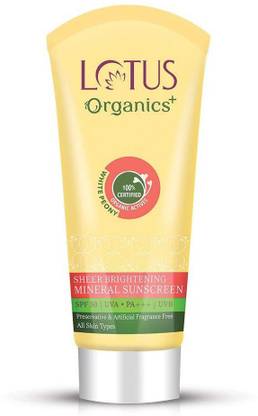 Lotus Organics+ Sunscreen - SPF 50 PA+++ Brightening Face Sunscreen Cream, Spf 50 Pa+++, For Fairness, Natural, Mineral Based, 100% Chemical Free
