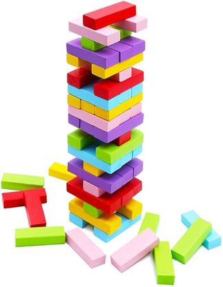 Viradiya's Colorful Timber Tower Wooden Block Stacking Game, 54 pcs Precision-Crafted Premium Hardwood Game, Best Family Fun Educational Games for Kids and Adults