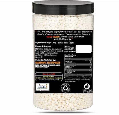 Vestal Organic Premium-Export Quality Natural Whole Sabudana | 900 GMS ( Pack Of 1 ) | Tapioca Pearls/Sago Sago