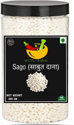 Vestal Organic Premium-Export Quality Natural Whole Sabudana | 600 GMS ( Pack Of 1 ) | Tapioca Pearls/Sago Sago