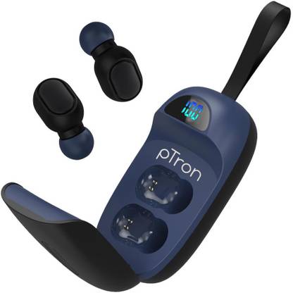 PTron Basspods 381 In-Ear True Wireless Bluetooth 5.1 Headphones with Deep Bass, 5 Hrs Playtime, Passive Noise Cancelation Earbuds with Built-in Mic & Digital Display Case Bluetooth