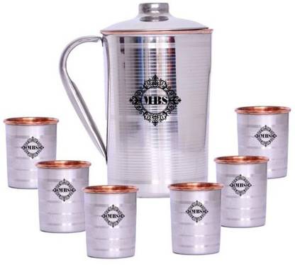 MBS Stainless Steel Jug & Glass Set with Copper Inside, 7-Piece, Silver Jug Glass Set