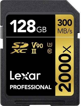 Lexar Professional 2000x 128GB SDXC UHS-II/U3 (Up to 300MB/s Read, 260mb/s Write) Memory Card LSD2000128G-BNNNG Professional 128 GB SDXC Class 2 300 MB/s  Memory Card Compatible with Camera