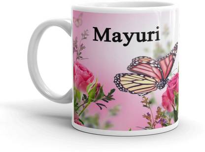 Vrantikar Mayuri Name Pink Flower & Butterfly Printed Gift For Girlfriend,Wife,Sister,Friend On Birthday,Valentine Day,Rakhi , Rakshabandhan , HRM-28 Ceramic Coffee Mug