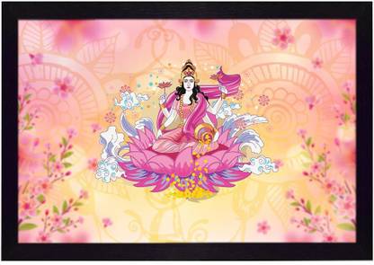 Ritwika's Colorful Wall Art Of Laxmi Mata And Rangoli Background For Home and Office Decor Digital Reprint Digital Reprint 9.5 inch x 13.5 inch Painting