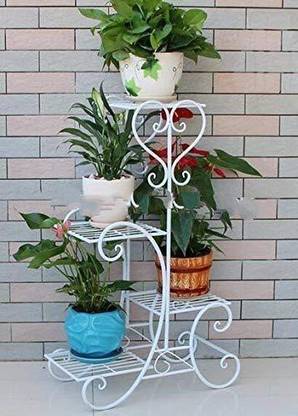 Dime Store Plant Stand For Balcony Large-4 tier white Plant Container Set